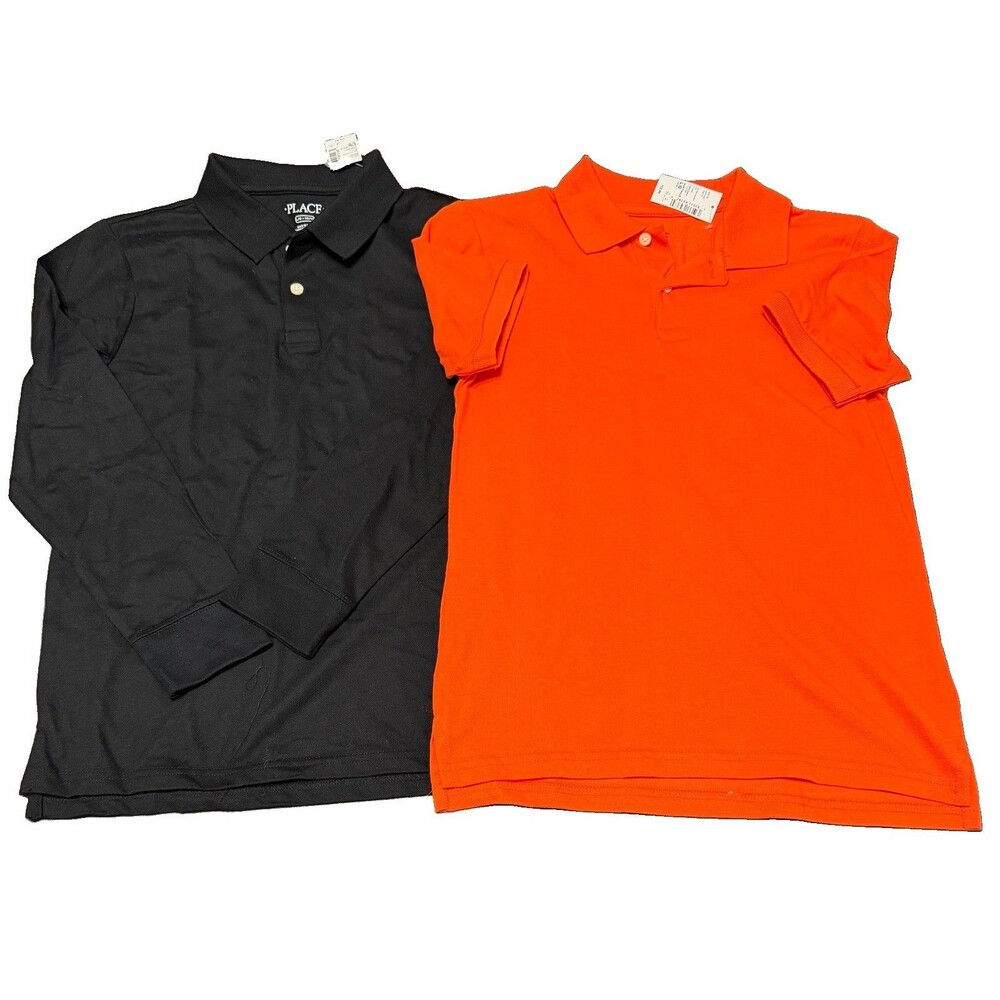 The Children's Place Polo Uniform Shirt Boys Large 10/12 - Black, Orange NWT